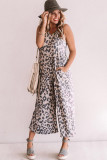 Leopard Leopard Print Pockets Wide Leg Sleeveless Jumpsuit