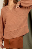Plain V Neck Waffle Knit Loose Top