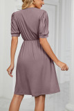 V Neck Lace Edge Pockets T-Shirt Dress