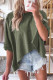 Green Distressed Bleached Asymmetric Hem Short Sleeve Top