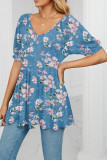 V Neck Puff Sleeves Floral Top
