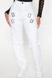 White High Waist Elastic Buckle Pants