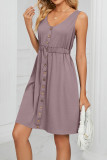 Button Down Elastic Waist Pockets Tank Dress