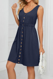 Button Down Elastic Waist Pockets Tank Dress