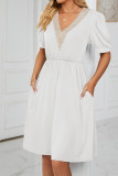 V Neck Lace Edge Pockets T-Shirt Dress