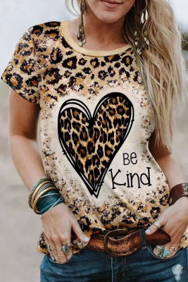 Leopard Be Kind Heart Graphic Print T Shirt