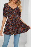 V Neck Puff Sleeves Floral Top
