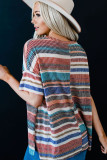 Multicolor Striped Loose T-shirt with Slits