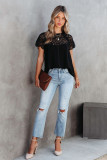 Black Lace Crochet Patchwork Short Sleeve Blouse