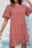 Red Floral Flare Sleeves T-Shirt Dress