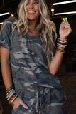 Green Classic Camo Print Slouchy Loungewear Shorts Set