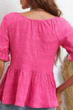 Pink Short Puff Sleeves Ruffle Top