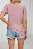 Round Neck Puffy Sleeves Hollow Out Top