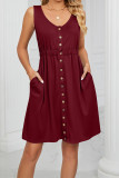 Button Down Elastic Waist Pockets Tank Dress