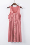 Pink Buttons Sleeveless High Waist Mini Dress