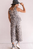 Leopard Leopard Print Pockets Wide Leg Sleeveless Jumpsuit