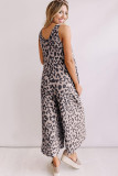 Leopard Leopard Print Pockets Wide Leg Sleeveless Jumpsuit
