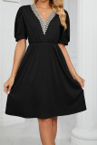 V Neck Lace Edge Pockets T-Shirt Dress