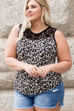Plus Size Lace Splicing Leopard Print Tank Top