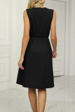 V Neck Lace Edge High Waist Pockets Sleeveless Tank Dress