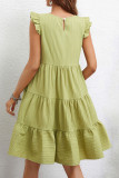 Mint Texture Striped Flutter Sleeveless Tiered Dress