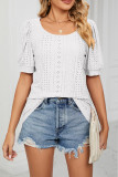 Round Neck Puffy Sleeves Hollow Out Top