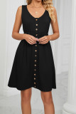 Button Down Elastic Waist Pockets Tank Dress