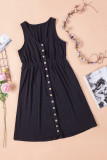 Black Buttons Sleeveless High Waist Mini Dress