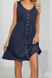 Button Down Elastic Waist Pockets Tank Dress