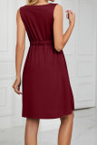 Button Down Elastic Waist Pockets Tank Dress