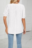 Plain V Neck Bubble Sleeves Hollow Out Top