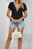 V Neck Lace Edge Flare Sleeves Top