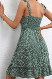 Green Floral Smocked Tie Strap Cami Dress