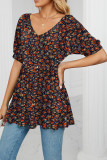 V Neck Puff Sleeves Floral Top