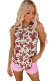 Brown Cow Print Crew Neck Tank Top