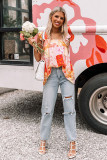 Multicolor Floral Patchwork Print Ruffle Trim Tank Top
