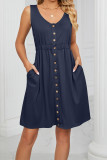 Button Down Elastic Waist Pockets Tank Dress