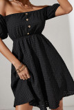 Black Off Shoulder Button Mini Dress
