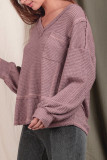 Plain V Neck Waffle Knit Loose Top