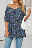 V Neck Puff Sleeves Floral Top