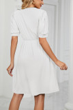V Neck Lace Edge Pockets T-Shirt Dress