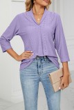 V Neck 3/4 Sleeves Hollow Out Smock Top
