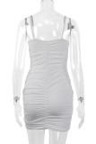 White Ruched Circle Cami Bodycon Dress