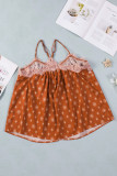Brown Boho Printed Lace Neckline Flowy Tank Top
