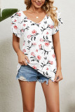V Neck Double Layer Ruffle Sleeves Floral Top