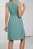 Button Down Elastic Waist Pockets Tank Dress