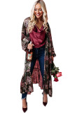 Green Floral Draped Open Front Duster Cardigan