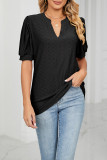 Plain V Neck Bubble Sleeves Hollow Out Top