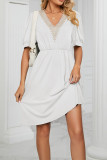V Neck Lace Edge Pockets T-Shirt Dress