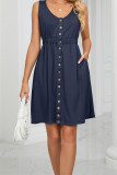 Button Down Elastic Waist Pockets Tank Dress